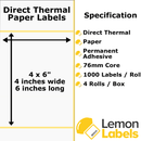 LL1041A-20 - 4x6" Direct Thermal Paper Labels With Permanent Adhesive on 76mm Cores For Industrial Printers