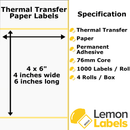 4x6" Thermal Transfer Paper Labels With Permanent Adhesive on 76mm Cores For Industrial Label Printers For Amazon UK Sellers