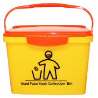 16 Litre Yellow Rectangular Bucket printed "Mask Disposal" with Orange Hinged Lid