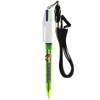 4 Colours Fluo Ballpen with Lanyard