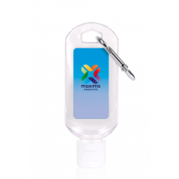 50ml Hand Sanitiser Gel with Carabiner Clip. Printed Full Colour with your Logo