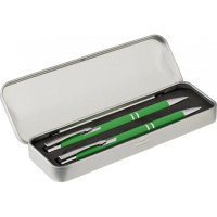 Aluminium writing set, consisting of a ballpen with blue ink, and a mechanical pencil.