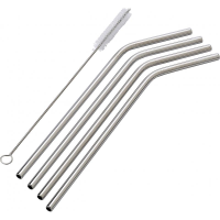 Four stainless steel, environmentally friendly drinking straws. Length of the straws is 23 . The set includes a cleaning brush.