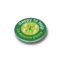 HAPPY TO HELP SOCIAL DISTANCING DBASE BADGE - 45MM CIRCLE