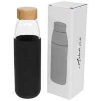 Kai 540 ml glass sport bottle with wood lid