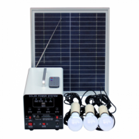 15W OFF-GRID SOLAR LIGHTING SYSTEM WITH 3 LED LIGHTS, FM RADIO, MP3 PLAYER, SOLAR PANEL AND BATTERY