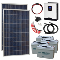 550W 24V COMPLETE OFF-GRID SOLAR POWER SYSTEM WITH 2 x 300W SOLAR PANELS, 3KW HYBRID INVERTER AND 4 x 100AH BATTERIES