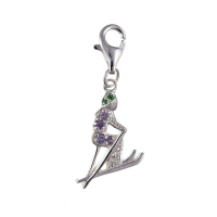  925 Solid Sterling Silver 3D Skiing Charm