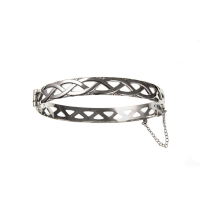  925 Solid Sterling Silver 925 Silver Ladies Celtic Hinged Bracelet With Safety Chain