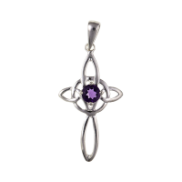  925 Sterling Silver and Real Amethyst Cross 30 x 13mm with Optional Hanging Chain