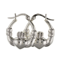  925 Sterling Silver Claddagh Style Creole Earrings With Lever Catches