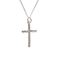  925 Sterling Silver Diamond Cut Cross 22 x 14mm with 18" Hanging Chain