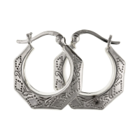  925 Sterling Silver Patterned Creole Earrings With Lever Catches