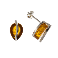  925 Sterling Silver Real Amber 13mm Oval Stud Earrings