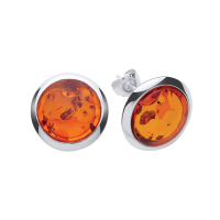  925 Sterling Silver Real Amber 16mm Oval Stud Earrings