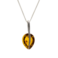  925 Sterling Silver Real Amber 28mm Pendant with Chain