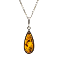  925 Sterling Silver Real Amber 35mm Pendant with Chain