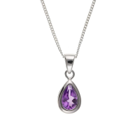  925 Sterling Silver Real Amethyst 18mm Pendant with Chain