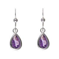  925 Sterling Silver Real Amethyst 25mm Drop Earrings