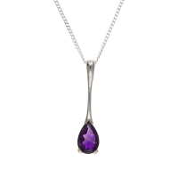  925 Sterling Silver Real Amethyst 27mm Pendant with Chain