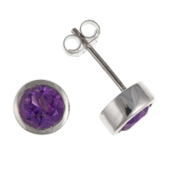  925 Sterling Silver Real Amethyst 7mm Stud Earrings