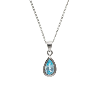  925 Sterling Silver Real Blue Topaz 19mm Pendant with Chain