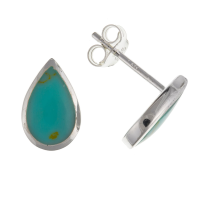  925 Sterling Silver Real Turquoise 10mm Oval Stud Earrings