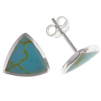  925 Sterling Silver Real Turquoise 10mm Triangular Stud Earrings