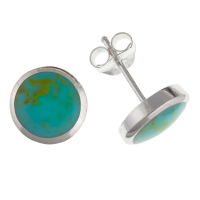  925 Sterling Silver Real Turquoise 5mm Round Stud Earrings