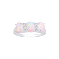  925 Sterling Silver Synthetic 10mm Opal 3 Stone Dress Ring