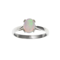  925 Sterling Silver Synthetic Opal 8mm Single Stone Dress Ring