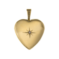  9ct Gold Diamond Set Heart Locket 17 x 12mm & Optional Diamond Cut Fine Hanging Belcher Chain