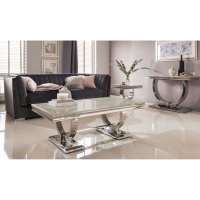 Modern Cream Marble Top Coffee Table Stainless Steel Base 70 x 130cm