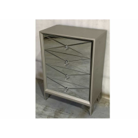 Modern Champagne Finish Diamond 4 Drawer Bedroom Chest With Crystal Knobs 100 x 70cm