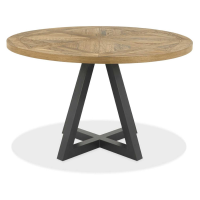 Indus Rustic Oak Round 4 Seater Dining Room Table 125cm Diameter