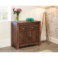 Dark Wood Solid Walnut Small Sideboard 2 Doors 2 Drawers Storage Cupboard Unit