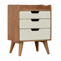 Nordic Style Mango Wood White Painted 3 Drawer Bedroom Bedside Cabinet 65x45cm