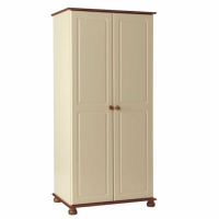 Modern Creme Pine 2 Door Double Wardrobe With Solid Pine Handles 185.2 x 88.4cm