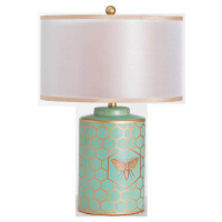 Stylish Ceramic Table Lamp With Blue And Gold Honeycomb Designed Base And Shade 65x43cm