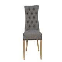 Modern Oak Dark Grey Fabric Upholstered Curved Button Back Dining Chair 101 x 51cm