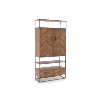 Modern Light Brown Wood Parquet Display Cabinet Black Metal Framed 200cm Tall