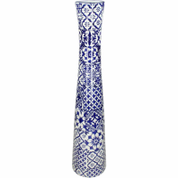 Tall Slim Blue and White Tile 75cm Patterned Fine Earthenware Vase Dutch Style