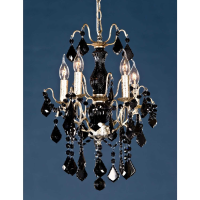 Silver Chandelier, Black Crystal 5 Arm