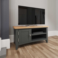 Dark Grey Painted Modern TV Media Entertainment Unit Light Oak Top 1 Door