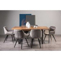 Modern Rustic Oak Top 190 to 240cm Extending Dining Set 6 Grey Velvet Fabric Chairs