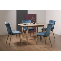 Scandi Oak Small 129cm Kitchen Dining Room Table Set 4 Blue Velvet Fabric Chairs