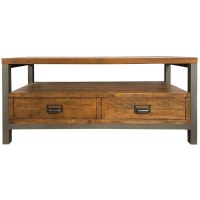 Industrial Modern Draftsman Brown Wood 2 Drawer TV Media Unit with Shelf 120cm
