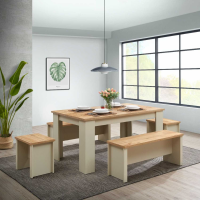 Dining Table 120 Cm With 2 Benches And 2 Stools Set