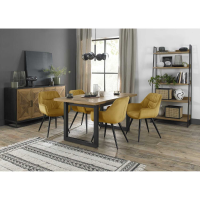 Indus Rustic Oak 4 to 6 Seater Dining Table And 4 Dali Mustard Velvet Chairs Dining Set