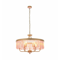 Stunning 6 Light Pendant Champagne Paint And Rose Pink Cut Glass 190x55cm